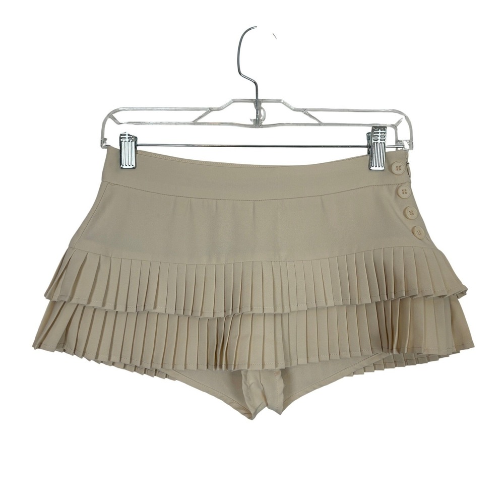 Edikted Pleated Mini Skort Womens XS Cream Tiered Festival Coquette Preppy Micro